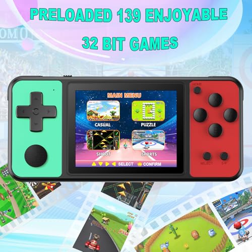 ZHISHAN Jeux portables 32 bits pour enfants - 139 jeux vidéo intégrés - Écran IPS de 3" rechargeable - Cadeau éducatif p
